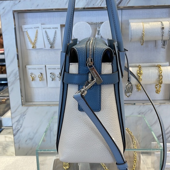 Michael Kors Mercer Medium Top Sip Color-Block Belted Satchel Crossbody Purse MK - Picture 4 of 16